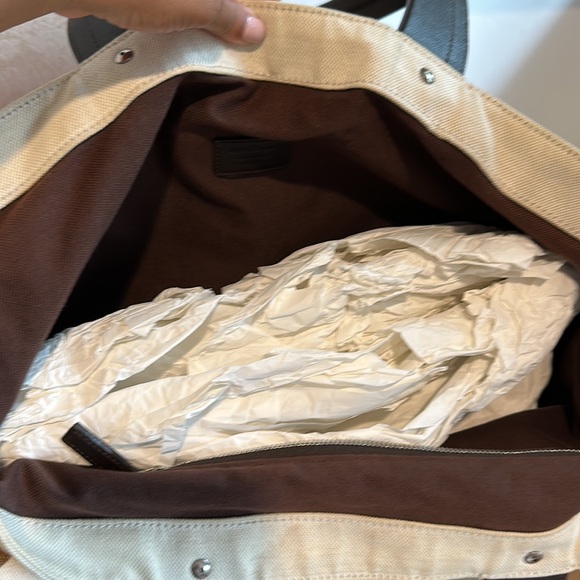 🥂❤️❤️ Salvatore Ferragamo Cream & Brown Canvas Shopping Tote w/ Leather Handles - Picture 6 of 7